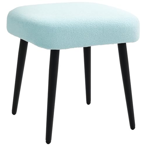 HOMCOM Fußhocker Sitzhocker Quadratischer Schminkhocker Fußstütze mit Kaschmir-Optik, Stahlbeine, für Wohnzimmer, Schlafzimmer, Hellblau, 42 x 42 x 47 cm von HOMCOM