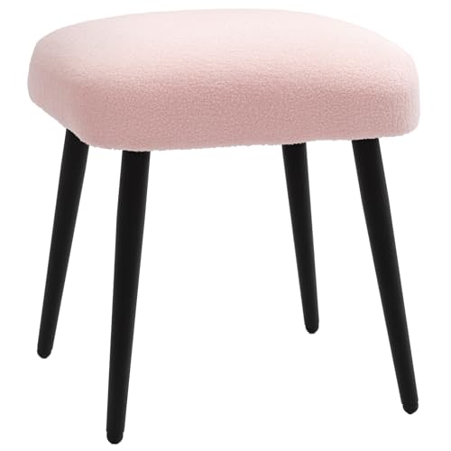 HOMCOM Fußhocker Sitzhocker Quadratischer Schminkhocker Fußstütze mit Kaschmir-Optik, Stahlbeine, für Wohnzimmer, Schlafzimmer, Rosa, 42 x 42 x 47 cm von HOMCOM