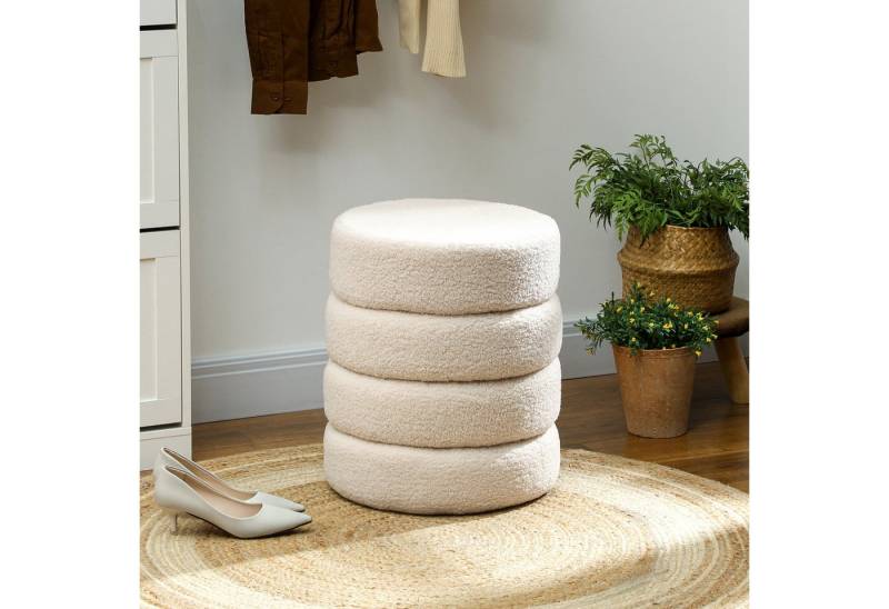 HOMCOM Fußhocker Sitzhocker mit Sitzkissen (Runder Polsterhocker, 1 St., Fußstütze), für Wohnzimmer, Schlafzimmer, Beige, Ø40 x 45 cm von HOMCOM