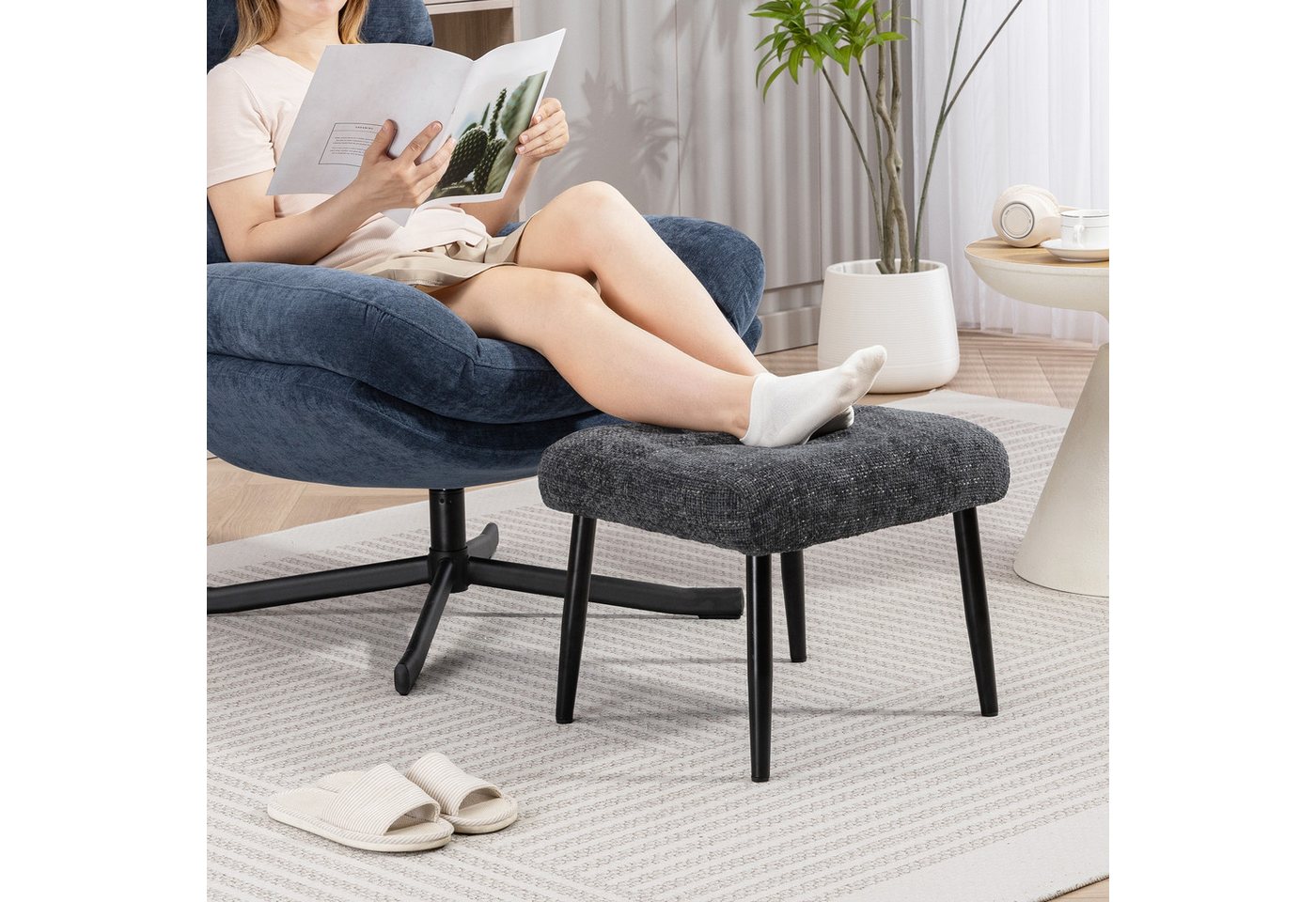 HOMCOM Fußhocker mit Anti-Rutsch-Pads (Polsterhocker, 1 St., Fußstütze), für Schlafzimmer, Wohnzimmer, Dunkelgrau von HOMCOM