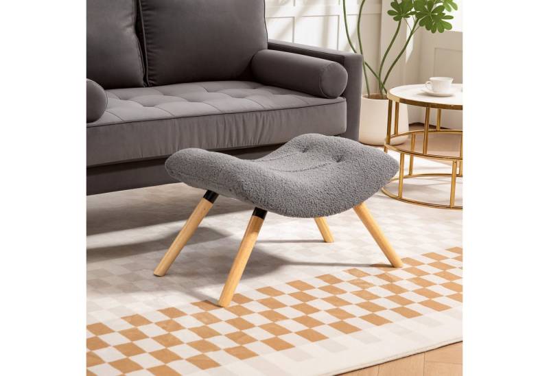 HOMCOM Fußhocker mit Berberfleece-Stoff, bis 120 kg belastbar (Sitzhocker, 1 St., Polsterhocker), für Wohnzimmer, Schlafzimmer, 67 x 45 x 38 cm, Dunkelgrau von HOMCOM