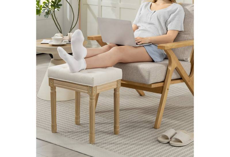 HOMCOM Fußhocker mit gepolstertem Sitz, Holzbeine (Sitzhocker, 1 St., Polsterhocker), für Schlafzimmer, Wohnzimmer, Beige von HOMCOM