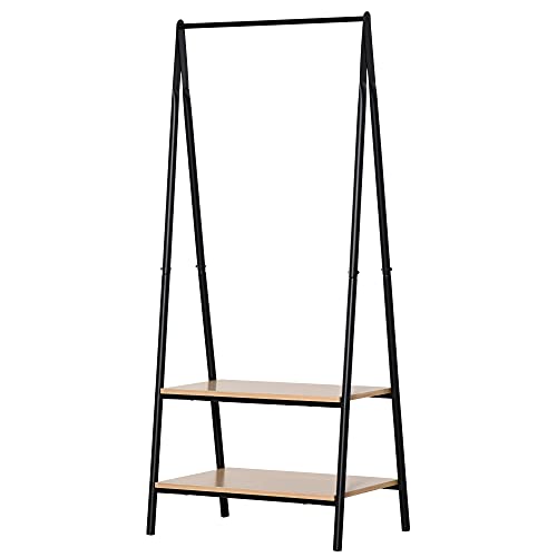 HOMCOM Gaderobenständer Kleiderständer Kleiderstange mit Schuhablage Wäscheständer Metall + Holz Schwarz + Natur 64 x 42,5 x 149 cm HOMCOM Gaderobenständer Kleiderständer Kleiderstange mit Schuhablage Wäscheständer Metall + Holz Schwarz + Natur 64 x 42,5 x 149 cm von HOMCOM