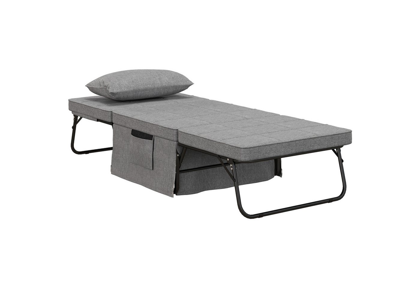 HOMCOM Gästebett 4-in-1 Einzelbett Klappbett klappbare Reisebett Ottomane mit Matratze (5-Stufen Höhenverstellbar, 1-St., mit stabilem Stahlrahmen) Grau, 188 x 75 x 38 cm von HOMCOM