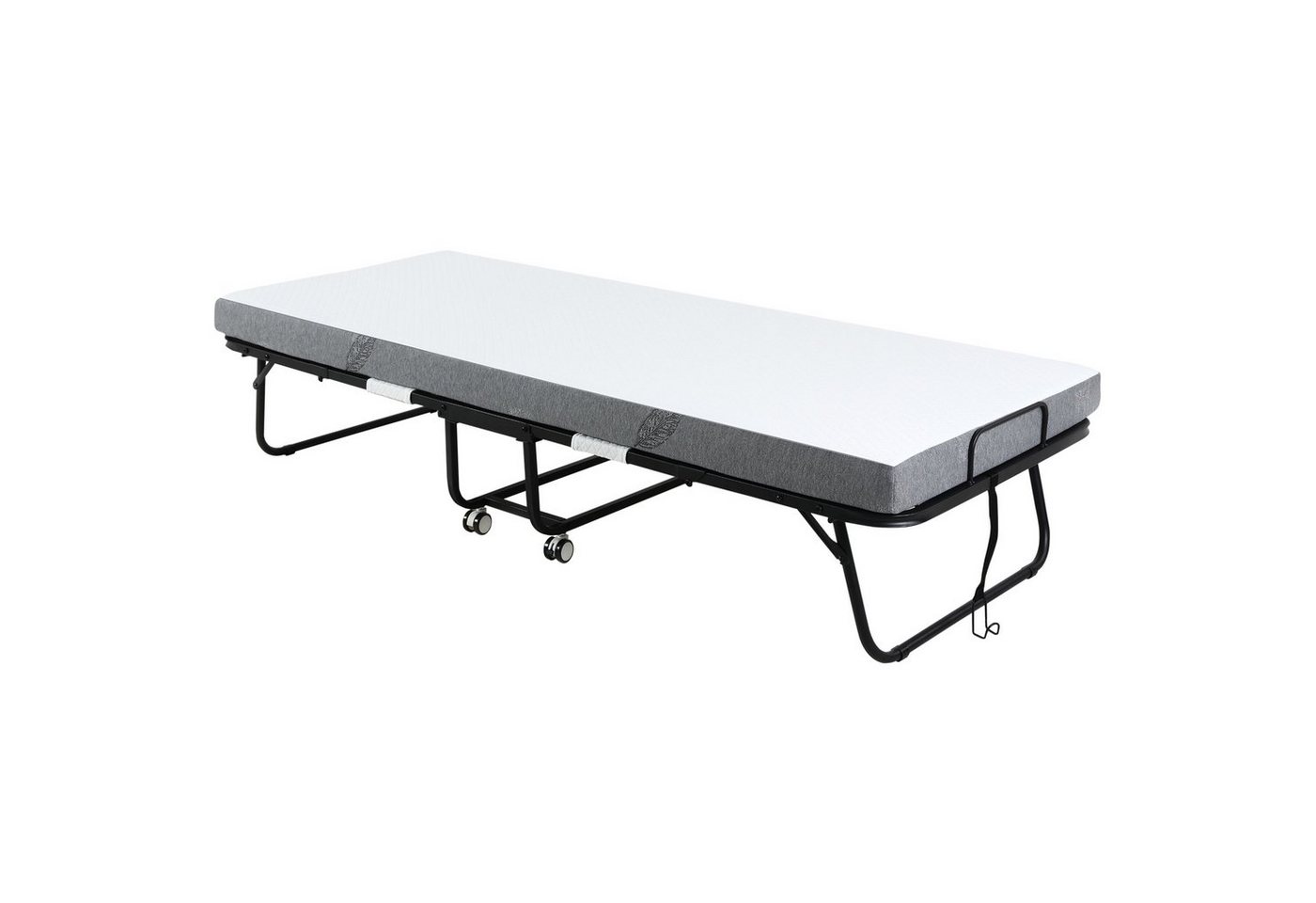 HOMCOM Gästebett Klappbett mit Rollen (Stahl+Schaumstoff, 1-St., Weiß+Schwarz) 200 x 80 x 42,5 cm von HOMCOM