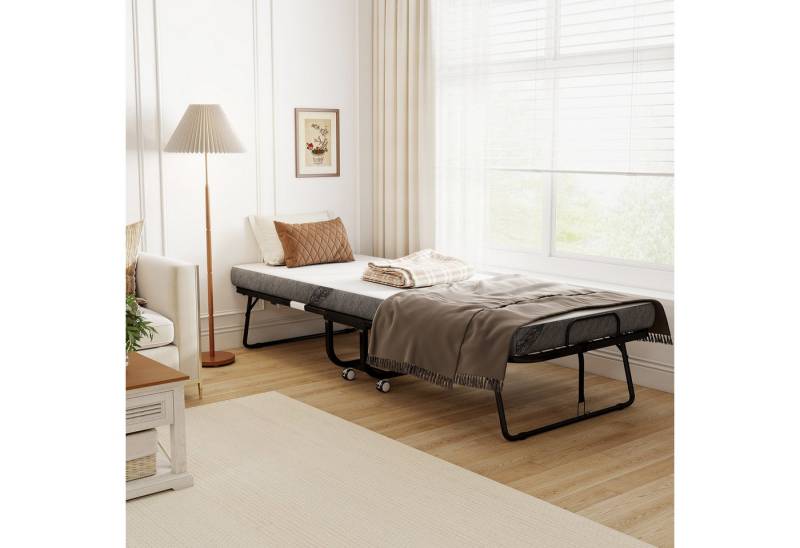 HOMCOM Gästebett Klappbett mit Rollen (Stahl+Schaumstoff, 1-St., Weiß+Schwarz) 200 x 80 x 42,5 cm von HOMCOM