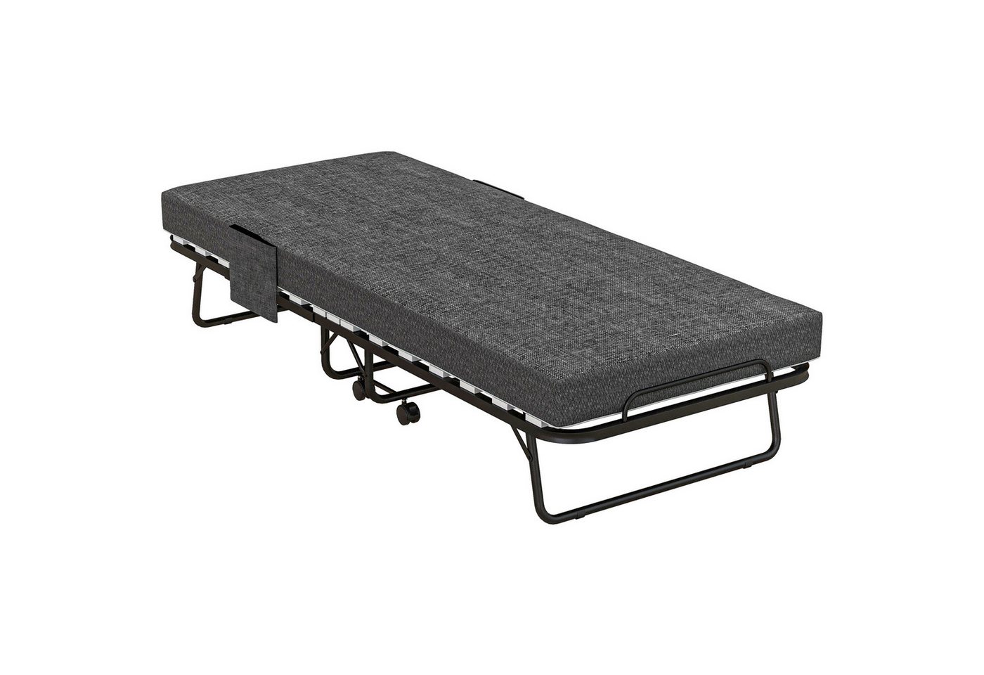 HOMCOM Gästebett tragbares Einzelbett, Seitentaschen (Gästebett, 1-St., Klappbett) mit 10cm Matratze, Dunkelgrau von HOMCOM