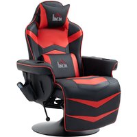 HOMCOM Gaming-Chair mit Massagefunktion, inkl. Fußstütze, Liegefunktion, Rot + Schwarz - Schwarz+Rot von HOMCOM