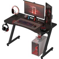 HOMCOM Gaming Schreibtisch 120×60 cm Gamer Schreibtisch mit Kohlefaseroptik Arbeitsplatte, Kopfhörerhalter, Getränkehalter und Kabelmanagement inklusive, höhenverstellbare Stahl- und Holzschreibtisch in Schwarz   Aosom von HOMCOM