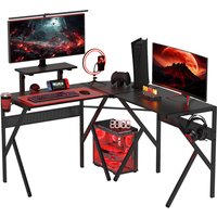 HOMCOM Gaming Schreibtisch Eckschreibtisch Gamer 125 x 125 cm in L-Form mit Kohlefaserplatte, Bildschirmhalter, Getränkehalter und Kopfhörerhaken, Schwarz   Aosom von HOMCOM