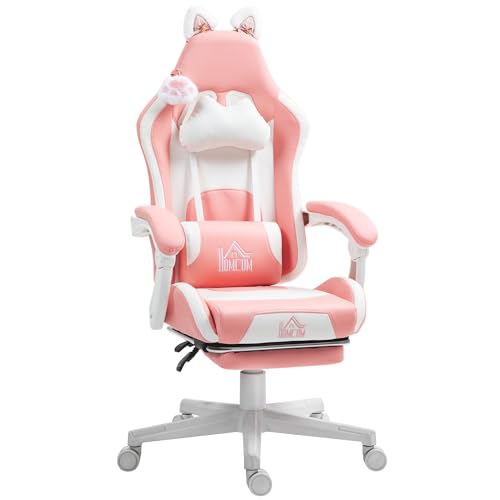 HOMCOM Gaming Stuhl Ergonomischer Gamer Stuhl mit Lendenwirbelstütze, Fußstütze, Gaming Sessel mit Katzenohren, Kopfkissen, Höhenverstellbar Bürostuhl mit Verstellbar Liegefunktion Rosa HOMCOM Gaming Stuhl Ergonomischer Gamer Stuhl mit Lendenwirbelstütze, Fußstütze, Gaming Sessel mit Katzenohren, Kopfkissen, Höhenverstellbar Bürostuhl mit Verstellbar Liegefunktion Rosa von HOMCOM