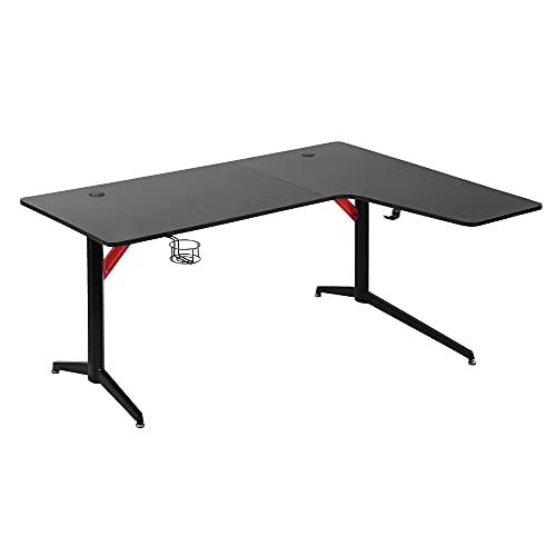 HOMCOM Gaming Tisch PC Tisch Schreibtisch mit Kopfhörerhaken Getränkehalterung Computertisch Metall MDF Schwarz+Rot 157 x 111,8 x 74 cm von HOMCOM