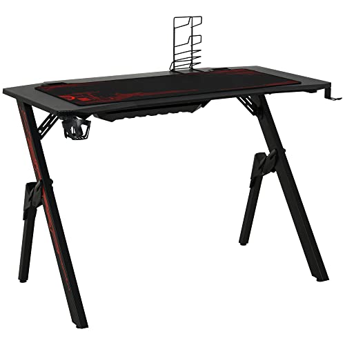 HOMCOM Gaming Tisch Schreibtisch Computertisch Arbeitstisch Möbel für Büro Wohnzimmer Arbeitszimmer, modernes Design, MDF Metall 110 x 59 x 75 cm Schwarz von HOMCOM