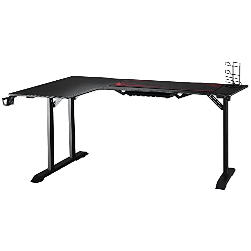 HOMCOM Gaming Tisch Schreibtisch L-förmige mit Kopfhörerhaken Getränkehalterung Computertisch MDF Metall Schwarz+Rot 168 x 109 x 78 cm von HOMCOM