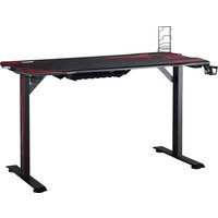 HOMCOM Gaming Tisch Schreibtisch mit Kopfhörerhaken Getränkehalterung Computertisch mit Mauspad MDF Metall Schwarz+Rot 140 x 70 x 77 cm von HOMCOM