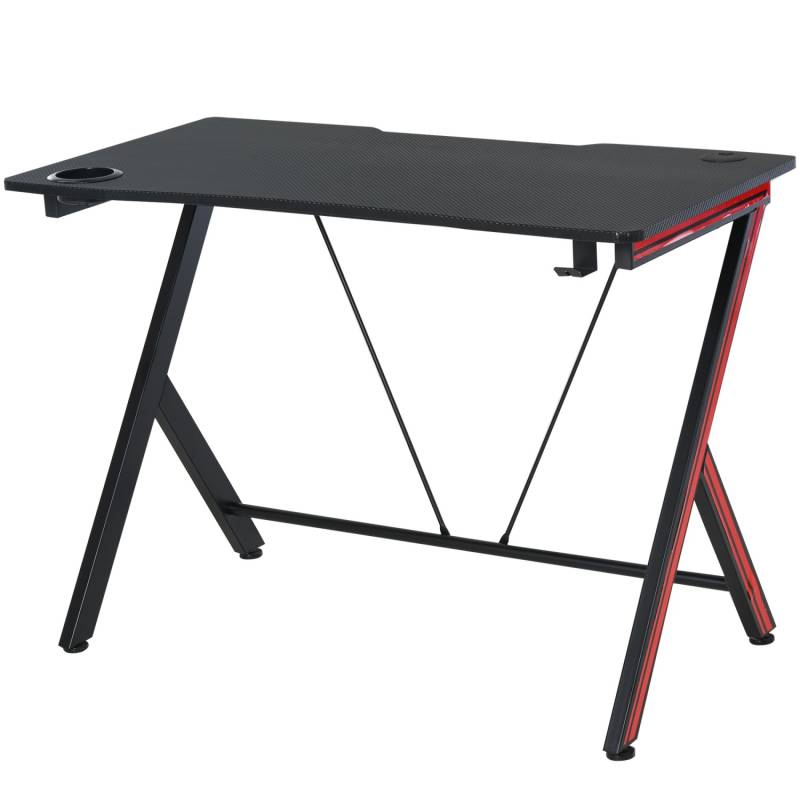 HOMCOM Gaming-Tisch mit Kopfhörerhaken Stahl MDF Schwarz 105 x 55 x 75 cm von HOMCOM