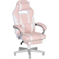 HOMCOM Gamingstuhl mit Fußstütze, höhenverstellbar Schreibtischstuhl mit Kopf- und Lendenkissen, drehbar Gaming Sessel mit neigbare Rückenlehne, Kunstleder, bis 120 kg, Rosa   Aosom von HOMCOM