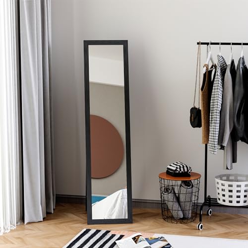 HOMCOM Ganzkörperspiegel, 154 x 37 cm Wandspiegel mit Ständer, Standspiegel für Wohnzimmer, Schlafzimmer, Schwarz von HOMCOM