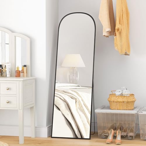 HOMCOM Ganzkörperspiegel 160,5 x 49 cm Gewölbter Standspiegel mit Bruchsichere Glas und Alurahmen, Wandspiegel zum Anlehnen, Stehen, Spiegel für Wohnzimmer, Schlafzimmer, Flur, Schwarz von HOMCOM
