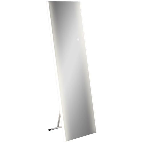 HOMCOM Ganzkörperspiegel, 150 x 50 x 2,9 cm Wandspiegel, Standspiegel mit LED-Leuchte, Touch-Schlater, Ankleidespiegel mit 3 Lichtfarben, für Wohnzimmer, Flur, Weiß von HOMCOM
