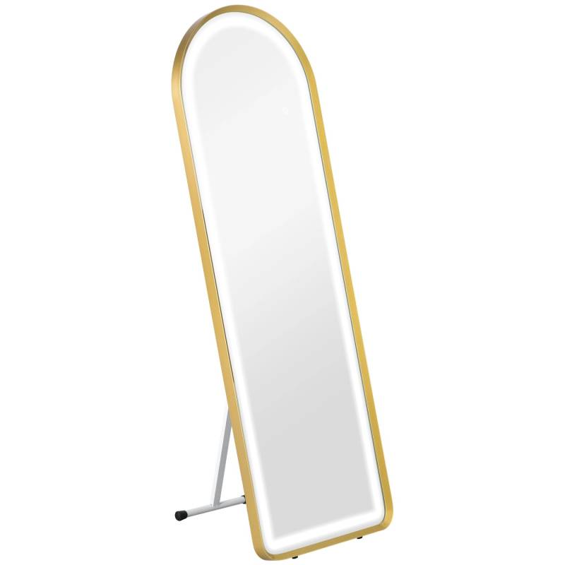 HOMCOM Ganzkörperspiegel 151,5 x 50 x 4 cm mit LED-Leuchte Touch Funktion Gold von HOMCOM