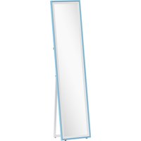 HOMCOM Ganzkörperspiegel 157x37 cm mit MDF Rahmen, Rechteckiger Wandspiegel zum Aufhängen mit Ständer, 2 Nutzungsformen, für Wohnzimmer, Flur und Schlafzimmer, Weiß und Blau   Aosom von HOMCOM