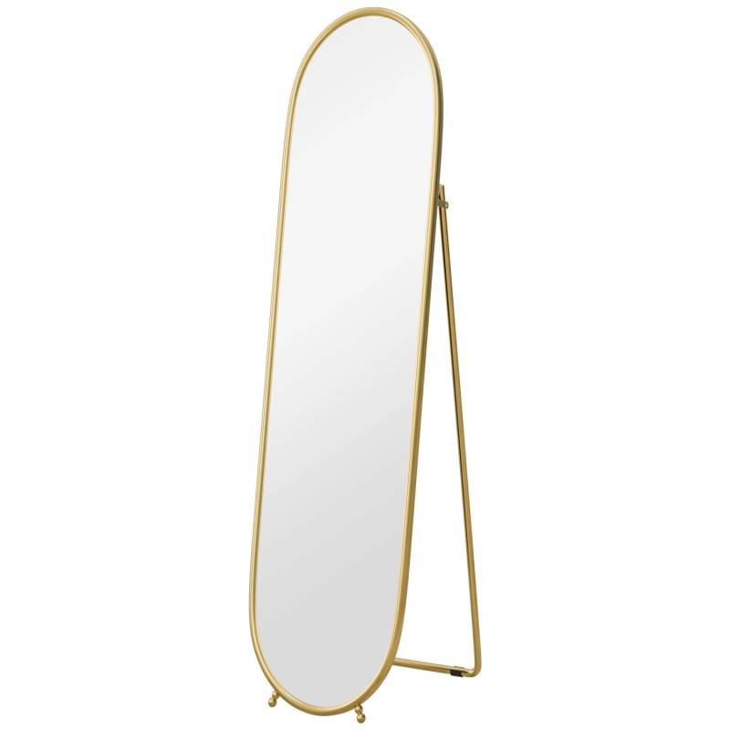 HOMCOM Ganzkörperspiegel 160 x 40 cm mit Ständer Metallrahmen Oval Gold von HOMCOM