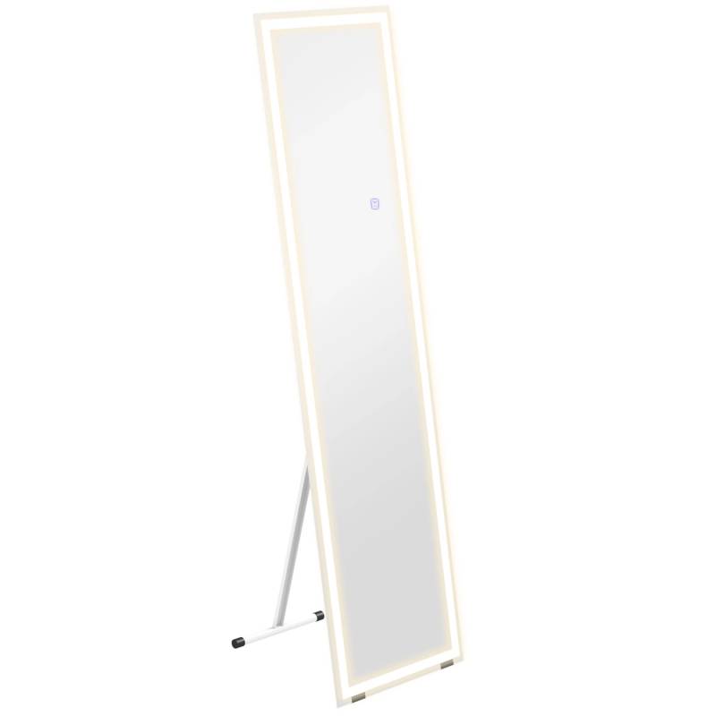 HOMCOM Ganzkörperspiegel 40 x 150 cm mit LED-Leuchte Touch Funktion Weiß von HOMCOM