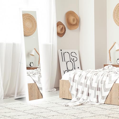 HOMCOM Ganzkörperspiegel 40 x 160 cm Standspiegel mit LED-Lichte, 3 Lichtfarben, Wandspiegel mit Touch-Steuerung, Bodenspiegel für Schlafzimmer, Wohnzimmer, Weiß von HOMCOM