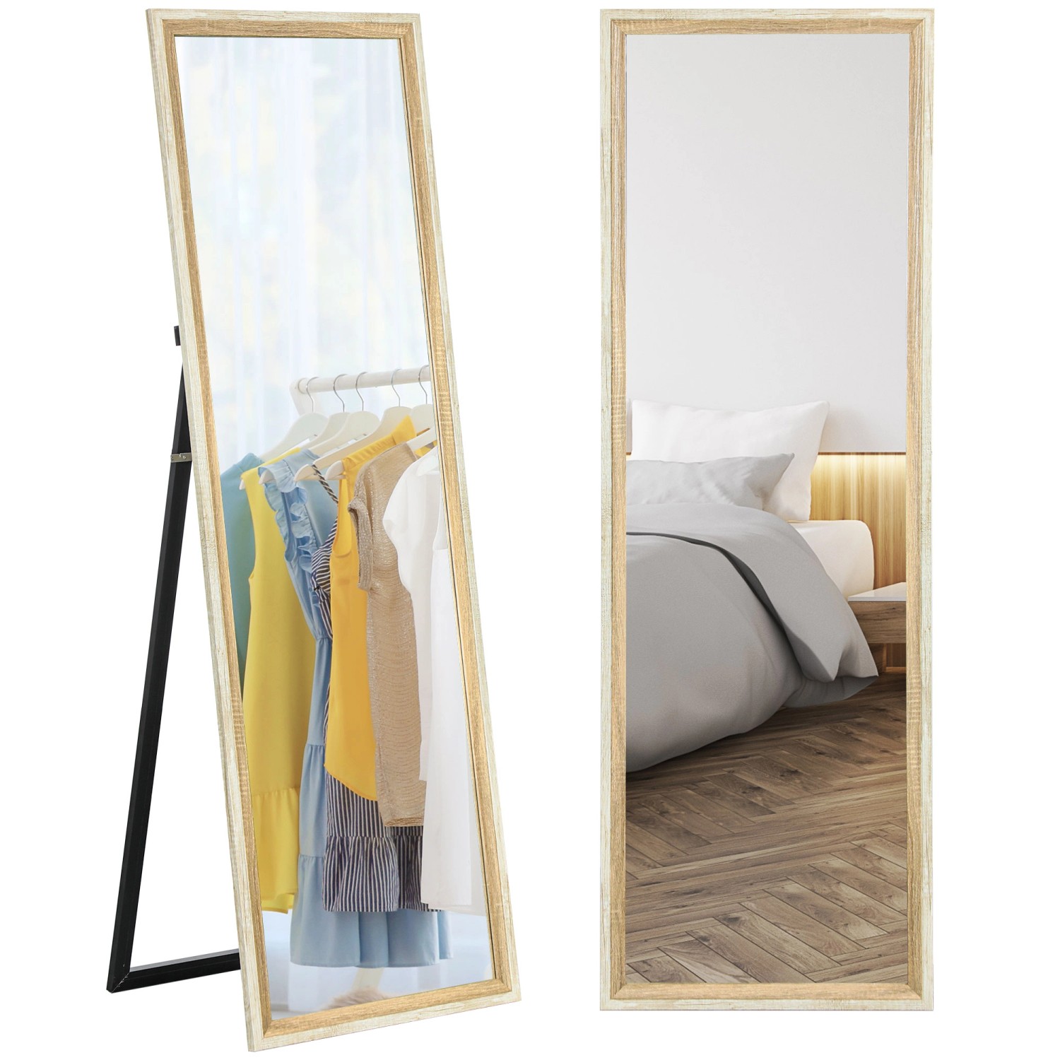 HOMCOM Ganzkörperspiegel Glas MDF 53,3L x 2,5B x 162,6H cm Weiß+Naturholz HOMCOM Ganzkörperspiegel Glas MDF 53,3L x 2,5B x 162,6H cm Weiß+Naturholz von HOMCOM