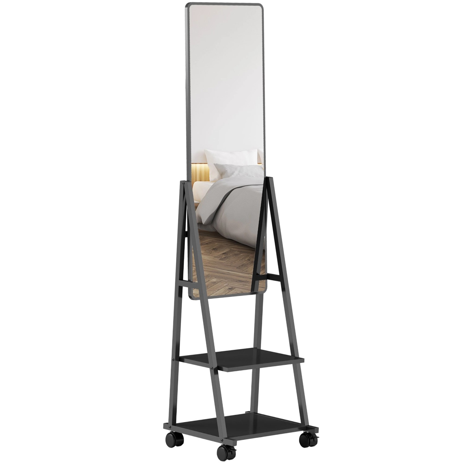 HOMCOM Ganzkörperspiegel Stahl Spanplatte Schwarz 42L x 37B x 155H cm HOMCOM Ganzkörperspiegel Stahl Spanplatte Schwarz 42L x 37B x 155H cm von HOMCOM