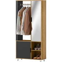 HOMCOM Garderobe Set mit Spiegel, Kompaktgarderobe mit Kleiderstange, Schuhschrank und Fächer, Flurgarderobe Set 80 x 30 x 175 cm, Naturholz Aosom HOMCOM Garderobe Set mit Spiegel, Kompaktgarderobe mit Kleiderstange, Schuhschrank und Fächer, Flurgarderobe Set 80 x 30 x 175 cm, Naturholz Aosom von HOMCOM