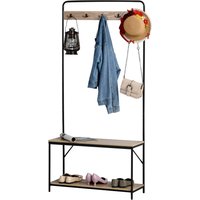 HOMCOM Garderobe mit Schuhablage Flurgarderobe im Industriestil 80B x 30T x 170H cm Eichenholzimitat Metall Schwarz   Aosom von HOMCOM