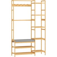 HOMCOM Garderobenständer, Kleiderständer mit 10 Haken, Gepolstert Schuhbank mit 2 Ablagen, Kleiderstange, 5 Offenen Fächern für Flur, Schlafzimmer, Wohnzimmer, Natur, Höhe 175 cm Aosom HOMCOM Garderobenständer, Kleiderständer mit 10 Haken, Gepolstert Schuhbank mit 2 Ablagen, Kleiderstange, 5 Offenen Fächern für Flur, Schlafzimmer, Wohnzimmer, Natur, Höhe 175 cm Aosom von HOMCOM