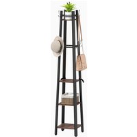 HOMCOM Garderobenständer, Kleiderständer mit 4 Ablagen und 8 Haken Garderobe Jackenständer im Industrie-Stil für Kleidung, Tasche und Hut, für Flur und Schlafzimmer Braun   Aosom von HOMCOM