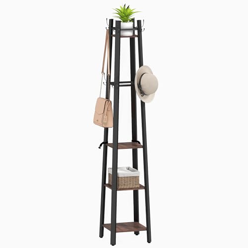 HOMCOM Garderobenständer, Kleiderständer mit 4 Ablagen und 8 Haken Garderobe Jackenständer im Industrie-Stil für Kleidung, Tasche und Hut, für Flur und Schlafzimmer Braun HOMCOM Garderobenständer, Kleiderständer mit 4 Ablagen und 8 Haken Garderobe Jackenständer im Industrie-Stil für Kleidung, Tasche und Hut, für Flur und Schlafzimmer Braun von HOMCOM
