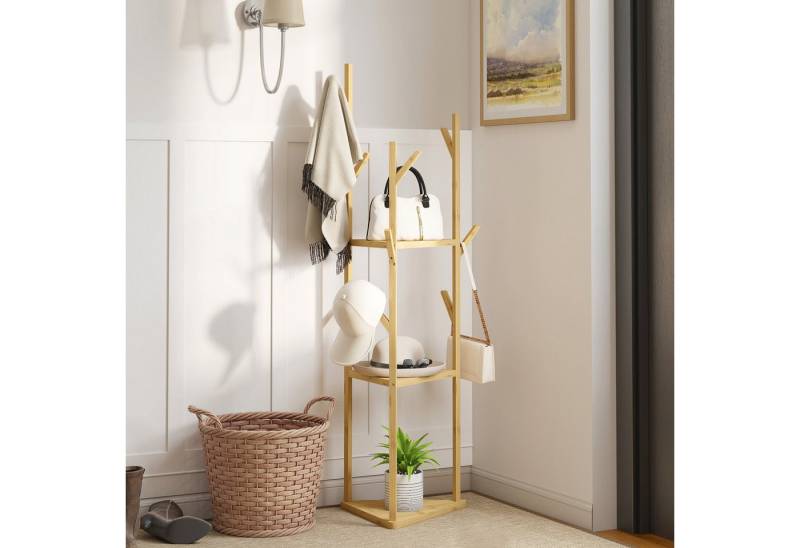 HOMCOM Garderobenständer Freistehende Garderobe aus Bambus, (baumförmiger Kleiderständer mit Haken, 1 St., für Flur und Eingangsbereich), 45 x 45 x 170 cm, Natur von HOMCOM