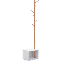 HOMCOM Garderobenständer Kleiderhaken Garderobe mit Sitzbank Stauraum Baum-Design Zweige 6 Haken Bambus Weiß Natur 40 x 30 x 180 cm   Aosom von HOMCOM