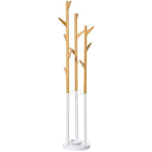 HOMCOM Garderobenständer, Kleiderständer mit 12 Haken und Schirmständer, Garderobe in Baumform, moderner Jackenständer für Kleidung, Hut, Tasche, für Wohnzimmer, Schlafzimmer, Bambus, Natur+Weiß HOMCOM Garderobenständer, Kleiderständer mit 12 Haken und Schirmständer, Garderobe in Baumform, moderner Jackenständer für Kleidung, Hut, Tasche, für Wohnzimmer, Schlafzimmer, Bambus, Natur+Weiß von HOMCOM