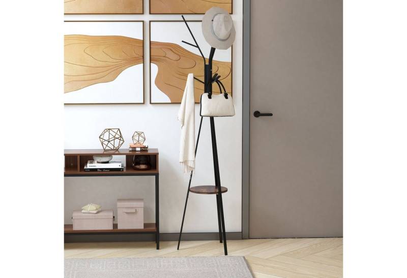 HOMCOM Garderobenständer Standgarderobe mit 8 Kleiderhaken, (Kleiderständer, 1 St., Hutständer), Metall, Braun, 45 x 45 x 180 cm von HOMCOM
