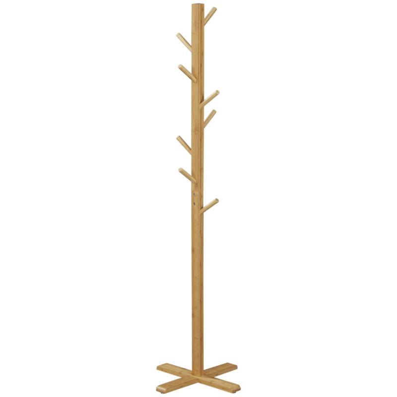 HOMCOM Garderobenständer aus Bambus mit 8 Haken 49,5 x 49,5 x 178 cm Natur von HOMCOM