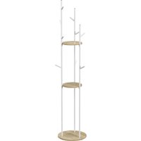 HOMCOM Garderobenständer aus Stahl mit 9 Haken und 2 runden Regalen - Ø 40 x 167 cm Naturholz und Weiß   Aosom von HOMCOM