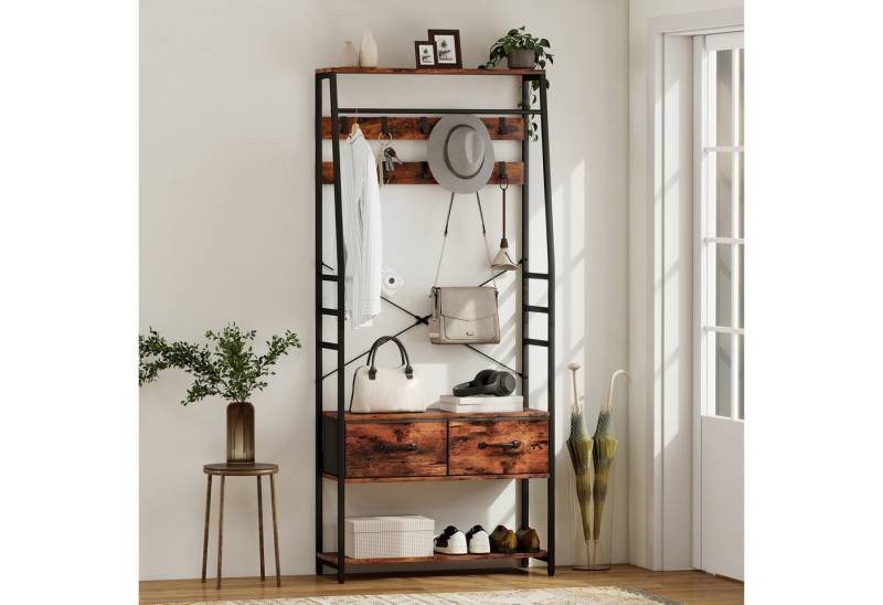 HOMCOM Garderobenständer mit 10 Haken, (Jackenständer, 1 St., Kleiderständer), für Eingangsbereich, Flur, Rustikal-Braun von HOMCOM