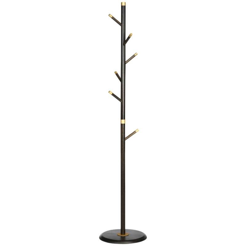 HOMCOM Garderobenständer mit 6 Haken Metall Walnuss 36 x 36 x 180 cm von HOMCOM