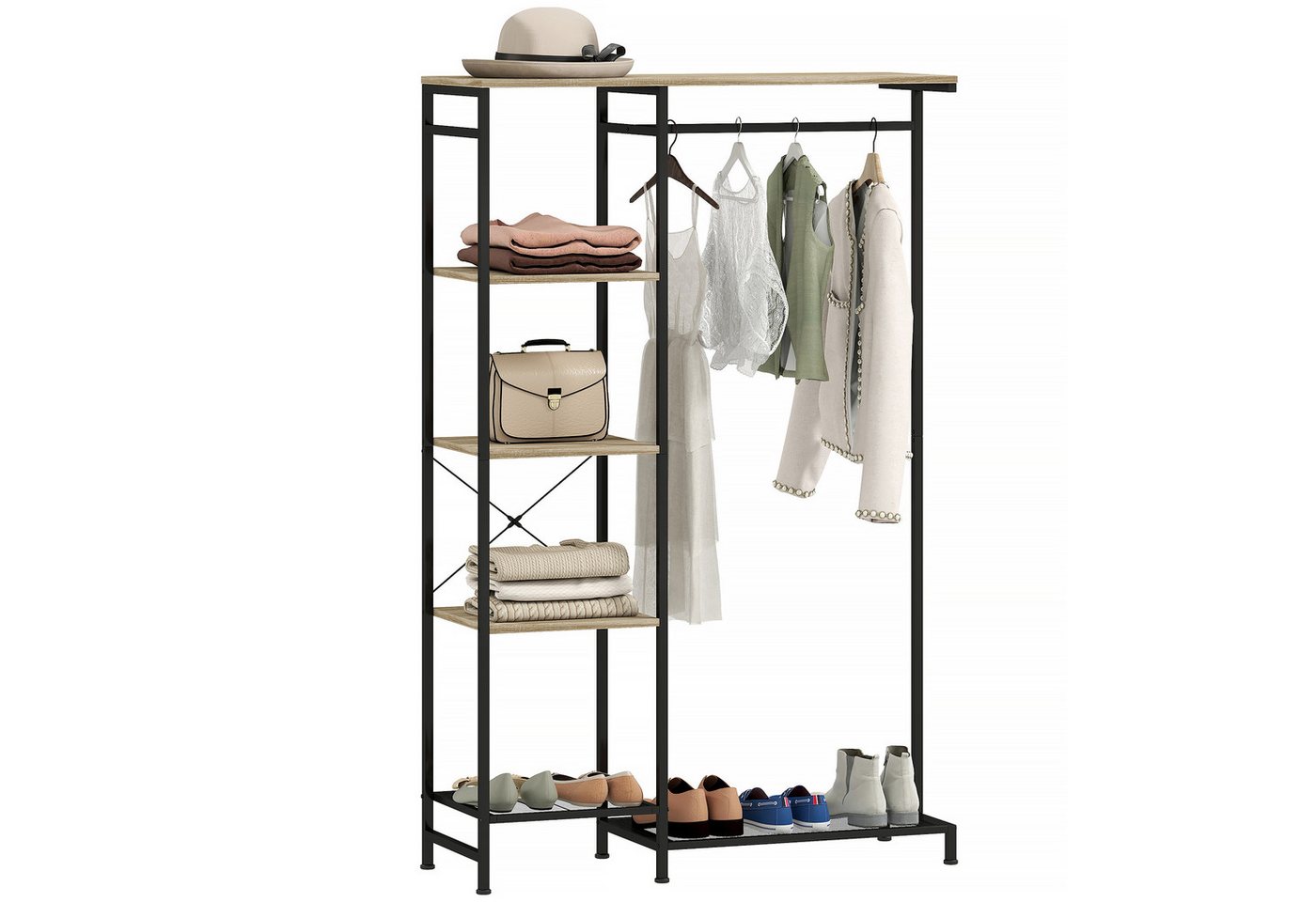 HOMCOM Garderobenständer mit Kleiderstange, Schuhregal, Ablage, Kippschutz, (Kleiderständer, 1 St., Garderobe), für Eingangsbereich, Flur, Schlafzimmer, Eiche von HOMCOM
