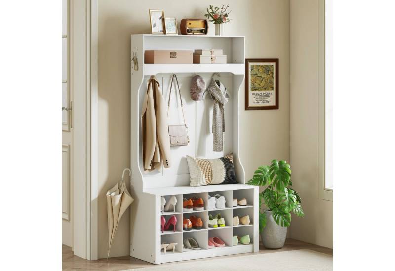 HOMCOM Garderobenständer mit Regal, Haken, Schuhfächern, (Kleidungsständer, 1 St., Garderobe), für Eingangsbereich, Schlafzimmer, Weiß von HOMCOM