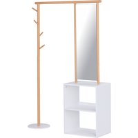 HOMCOM Garderobenständer mit Schminkspiegel, Kleiderständer mit Regal, 4 Haken, Bambus, Natur, 100 x 34 x 164 cm   Aosom von HOMCOM