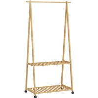 HOMCOM Garderobenständer mit Schuhregal, Kleiderständer mit 2 Haken, Rolle, Garderobe aus Bambus, für Flur, Wohnzimmer, Schlafzimmer, 84,5 x 43,5 x 158 cm Naturholz   Aosom von HOMCOM