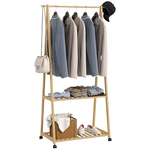 HOMCOM Garderobenständer mit Schuhregal, Kleiderständer mit 2 Haken, Rolle, Garderobe aus Bambus, für Flur, Wohnzimmer, Schlafzimmer, 84,5 x 43,5 x 158 cm Naturholz HOMCOM Garderobenständer mit Schuhregal, Kleiderständer mit 2 Haken, Rolle, Garderobe aus Bambus, für Flur, Wohnzimmer, Schlafzimmer, 84,5 x 43,5 x 158 cm Naturholz von HOMCOM