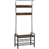 HOMCOM Garderobenständer mit Schuhregal Kleiderständer 8 Haken 2 Ablagen MDF Schwarz 72 x 34 x 185 cm für Flur & Diele   Aosom.de von HOMCOM